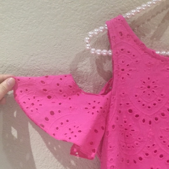 Eliza J Fuchsia Cold Shoulder Eyelet Dress 4 - Picture 6 of 8